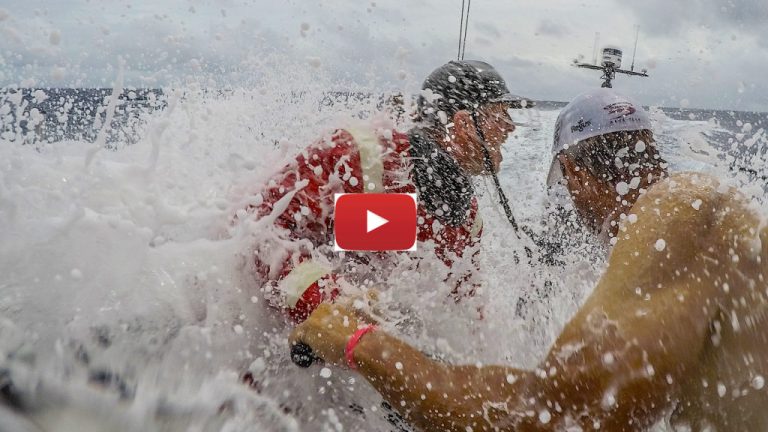 Leg 4, Melbourne to Hong Kong, day 13 the deck is underwater at times on board Sun Hung Kai/Scallywag. Photo by Konrad Frost/Volvo Ocean Race. 18 January, 2018