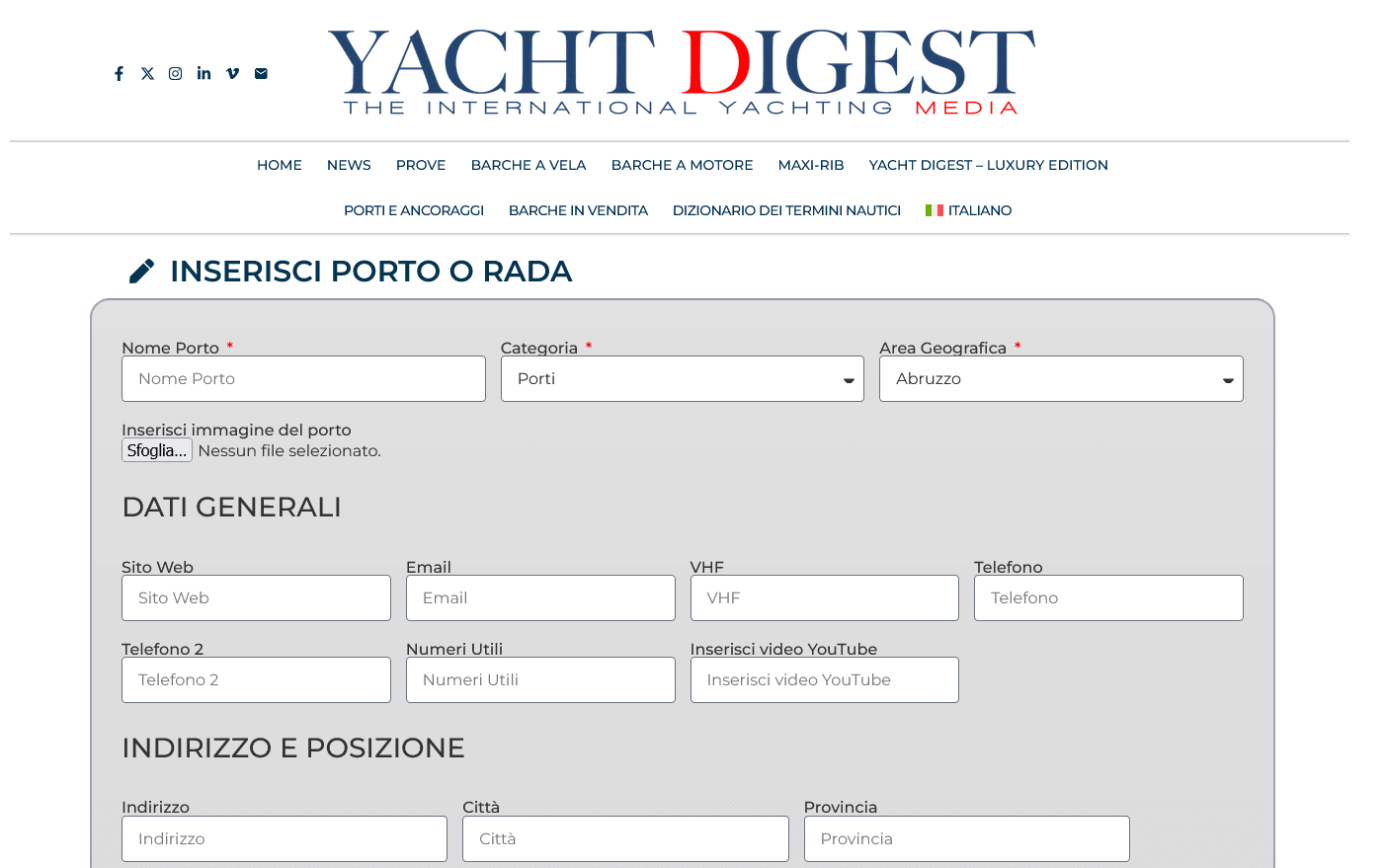 Portolano Digitale, inserimento nuovo ancoraggio